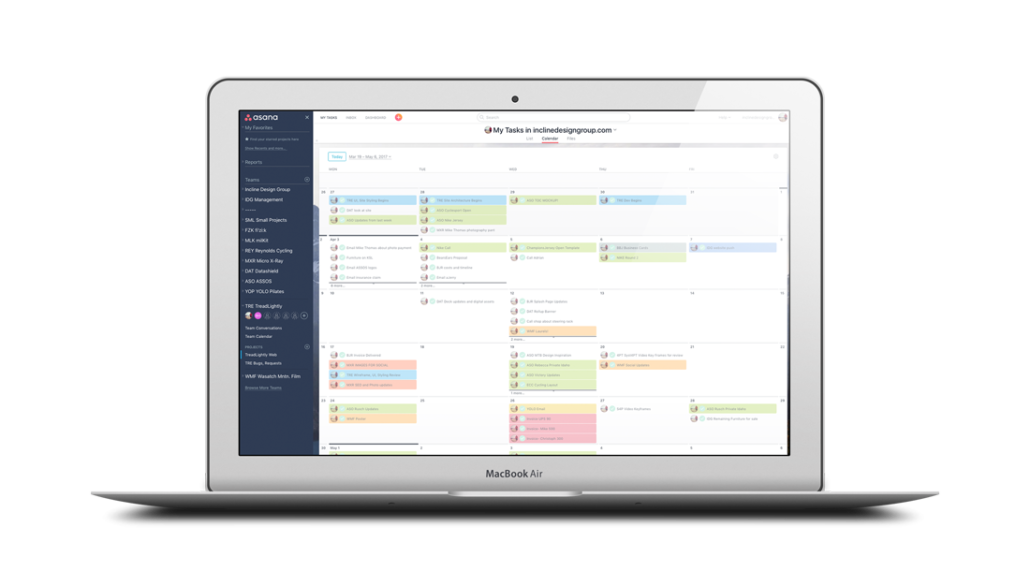 Incline Design Group Asana Calendar View